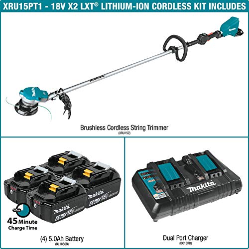 Makita XRU15PT1 36V (18V X2) LXT Brushless String Trimmer Kit with 4 Batteries (5.0Ah)