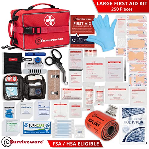 Surviveware Comprehensive Premium First Aid Kit Emergency Medical Kit for Trucks, Cars, Camping, Office and Sports and Outdoor Emergencies - Large 200 Piece Set