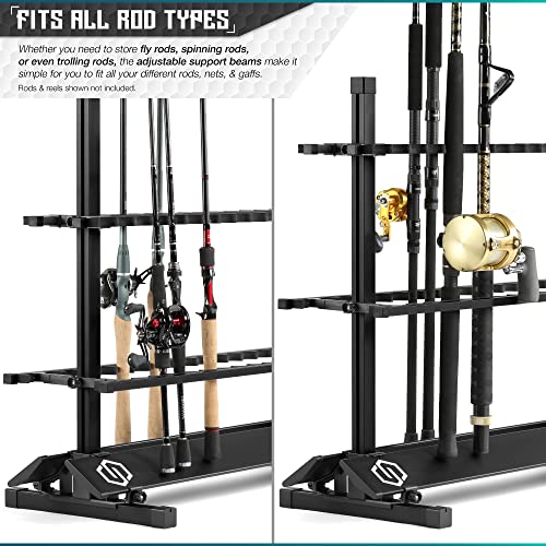 Savior Equipment Fishing Rod Rack Holder Organizer, Lightweight Aluminum Vertical Fish Pole Garage Storage Ground Display Stand, Hold Up to 48 Slots Fresh Salt Water Spinning Rods & Reel Combo, Black