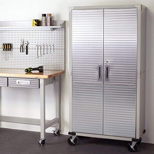 Metal Storage Cabinet 4 Shelves Rolling Tool Garage Warehouse Studio Shelving Stainless Steel Locking File Doors - House Deals