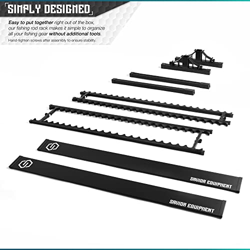 Savior Equipment Fishing Rod Rack Holder Organizer, Lightweight Aluminum Vertical Fish Pole Garage Storage Ground Display Stand, Hold Up to 48 Slots Fresh Salt Water Spinning Rods & Reel Combo, Black
