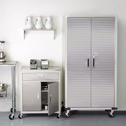 Metal Storage Cabinet 4 Shelves Rolling Tool Garage Warehouse Studio Shelving Stainless Steel Locking File Doors - House Deals