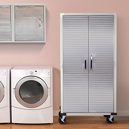 Metal Storage Cabinet 4 Shelves Rolling Tool Garage Warehouse Studio Shelving Stainless Steel Locking File Doors - House Deals