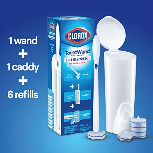 Clorox ToiletWand Disposable Toilet Cleaning System - ToiletWand, Storage Caddy and 6 Disinfecting ToiletWand Refill Heads (Packaging May Vary) (03191)