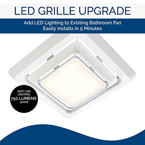 Broan-NuTone FG600S LED Lighted Grille Upgrade for Bathroom Ventilation Fans, Easy Installation for DIY, White, Square