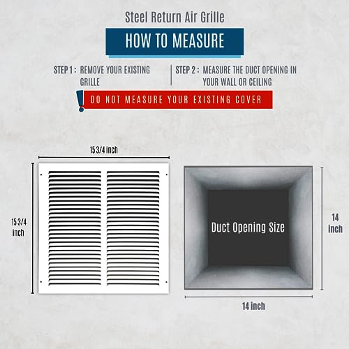 14"W x 14"H [Duct Opening Measurements] Steel Return Air Grille | Vent Cover Grill for Sidewall and Ceiling, White | Outer Dimensions: 15.75"W X 15.75"H for 14x14 Duct Opening