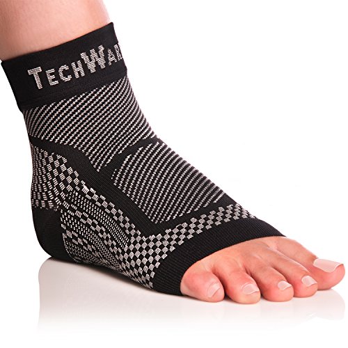TechWare Pro Ankle Brace Compression Sleeve - Relieves Achilles Tendonitis, Joint Pain. Plantar Fasciitis Foot Sock with Arch Support Reduces Swelling & Heel Spur Pain. (Black, L / XL)