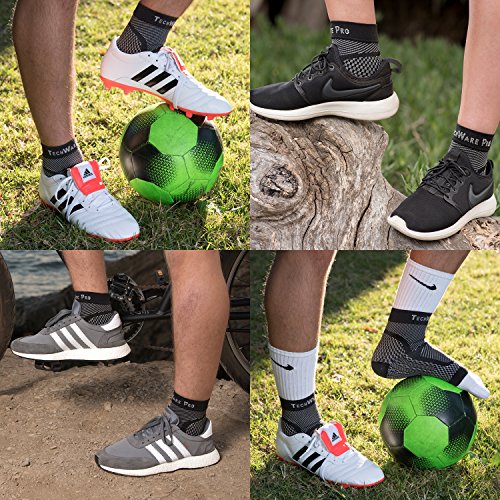 TechWare Pro Ankle Brace Compression Sleeve - Relieves Achilles Tendonitis, Joint Pain. Plantar Fasciitis Foot Sock with Arch Support Reduces Swelling & Heel Spur Pain. (Black, L / XL)