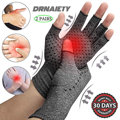 2 Pairs Arthritis Compression Gloves, Relieve Arthritis, Rheumatoid, Osteoarthritis, Carpal Tunnel Pain, Compression Gloves for Arthritis for Women & Men, Anti-Slip Glue dot Gloves for Work