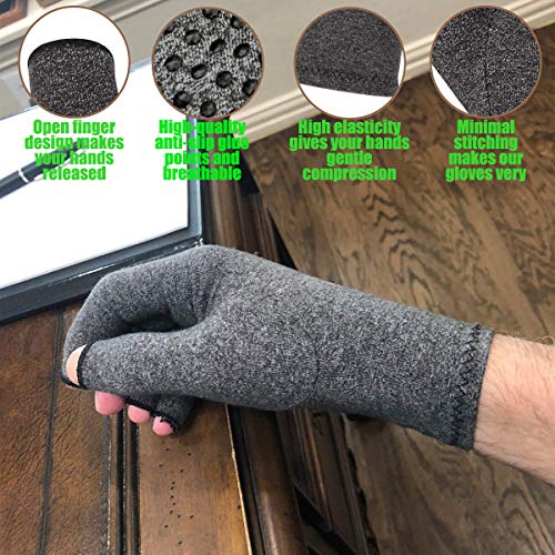 2 Pairs Arthritis Compression Gloves, Relieve Arthritis, Rheumatoid, Osteoarthritis, Carpal Tunnel Pain, Compression Gloves for Arthritis for Women & Men, Anti-Slip Glue dot Gloves for Work