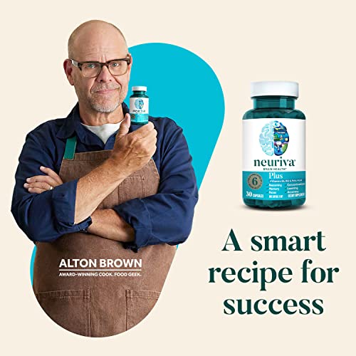 NEURIVA Plus Brain Supplement For Memory, Focus & Concentration + Cognative Function with Vitamins B6 & B12 and Clinically Tested Nootropics Phosphatidylserine and Neurofactor, 30ct Capsules