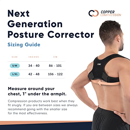Copper Compression Posture Corrector for Men and Women - Copper Infused Upper Back Spine, Neck, Shoulder & Clavicle Support Brace - Adjustable & Breathable for Bad Posture, Slumping, Pain Relief