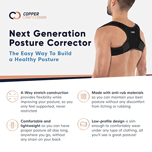 Copper Compression Posture Corrector for Men and Women - Copper Infused Upper Back Spine, Neck, Shoulder & Clavicle Support Brace - Adjustable & Breathable for Bad Posture, Slumping, Pain Relief
