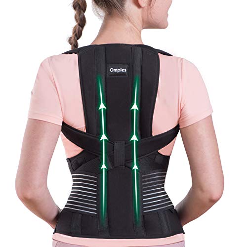 Omples Posture Corrector for Women and Men Back Brace Straightener Shoulder Upright Support Trainer for Body Correction and Neck Pain Relief, Medium (Waist 34-38 inch), Patent Pending