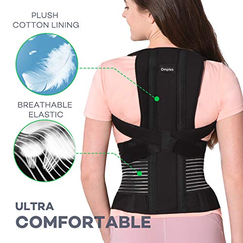 Omples Posture Corrector for Women and Men Back Brace Straightener Shoulder Upright Support Trainer for Body Correction and Neck Pain Relief, Medium (Waist 34-38 inch), Patent Pending