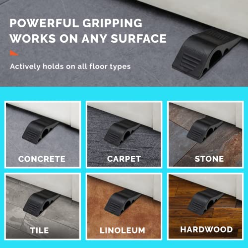 Wundermax Door Stoppers - Rubber Security Wedge for Bottom of Door on Carpet, Concrete, Tile, Linoleum & Wood - Heavy Duty Door Stop - Home Improvement - 3 Pack - Gray
