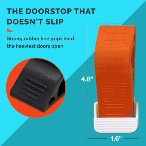 Wundermax Door Stoppers - Rubber Security Wedge for Bottom of Door on Carpet, Concrete, Tile, Linoleum & Wood - Heavy Duty Door Stop - Home Improvement - 3 Pack - Gray