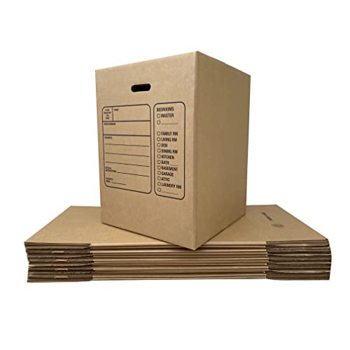 uBoxes Corrugated Moving Boxes with Handles, 10 Premium Large, 18" x 18" x 24"