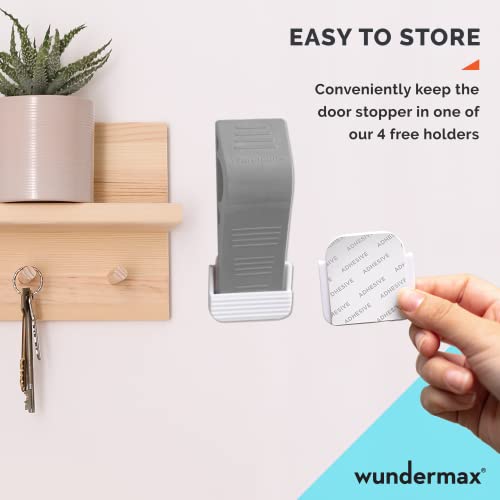 Wundermax Door Stoppers - Rubber Security Wedge for Bottom of Door on Carpet, Concrete, Tile, Linoleum & Wood - Heavy Duty Door Stop - Home Improvement - 3 Pack - Gray