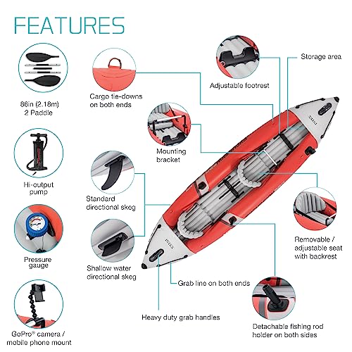 Intex Excursion Pro Kayak, Professional Series Inflatable Fishing Kayak, K2: 2-Person, Red