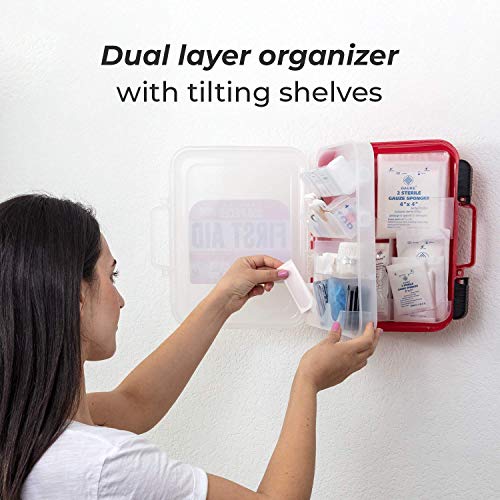 M2 BASICS 350 Piece Emergency First Aid Kit | Dual Layer, Wall Mountable, Medical Supplies for Business, School, Car or Home