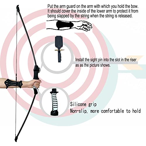 Mxessua 45" Bow and Arrows Set for Teens Recurve Archery Beginner Gift Longbow Kit Includes 9 Arrows, 4 Target Face Paper, Armground,Quiver, Sight 18 Lb for Backyard Sport Game (Black)