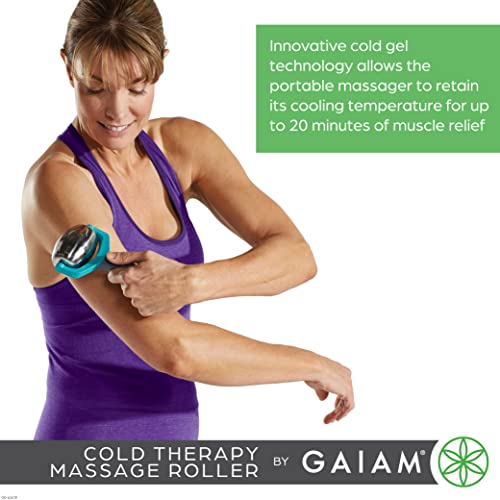 Gaiam Restore Cold Therapy Massage Roller - Easy-Glide Massage Ball Roller with Sure-Grip Handle - Muscle Massage Tool to Help with Sore Muscles, Neck, and Back Pain - Compact and Lightweight