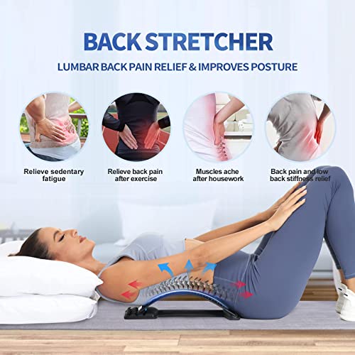 Back Stretching Device,Back Massager for Bed & Chair & Car,Multi-Level Lumbar Support Stretcher Spinal, Lower and Upper Muscle Pain Relief(Black/Blue)