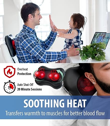 Zyllion Shiatsu Back and Neck Massager - 3D Kneading Deep Tissue Massage Pillow with Heat for Muscle Pain Relief, Chairs and Cars - Black (ZMA-13-BK)
