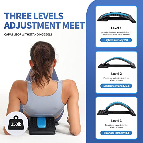 Back Stretching Device,Back Massager for Bed & Chair & Car,Multi-Level Lumbar Support Stretcher Spinal, Lower and Upper Muscle Pain Relief(Black/Blue)
