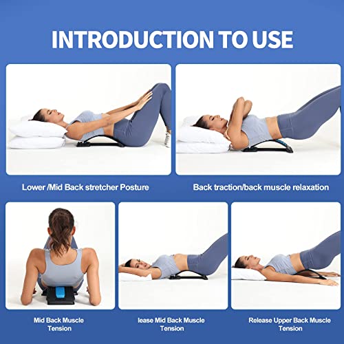 Back Stretching Device,Back Massager for Bed & Chair & Car,Multi-Level Lumbar Support Stretcher Spinal, Lower and Upper Muscle Pain Relief(Black/Blue)