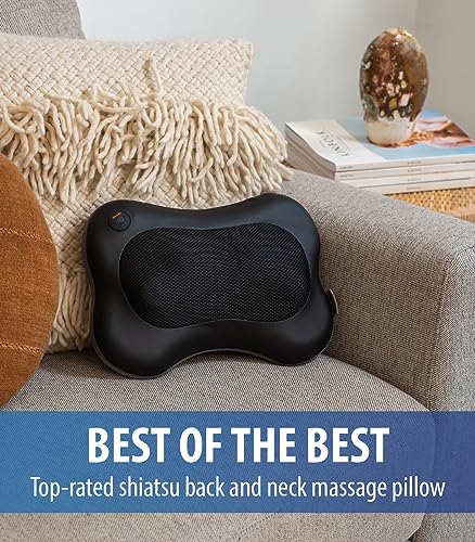Zyllion Shiatsu Back and Neck Massager - 3D Kneading Deep Tissue Massage Pillow with Heat for Muscle Pain Relief, Chairs and Cars - Black (ZMA-13-BK)