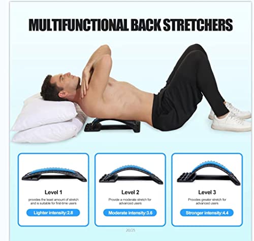 Back Stretching Device,Back Massager for Bed & Chair & Car,Multi-Level Lumbar Support Stretcher Spinal, Lower and Upper Muscle Pain Relief(Black/Blue)