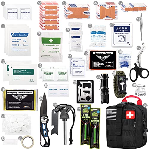 EVERLIT 250 Pieces Survival First Aid Kit IFAK Molle System Compatible Outdoor Gear Emergency Kits Trauma Bag for Camping Boat Hunting