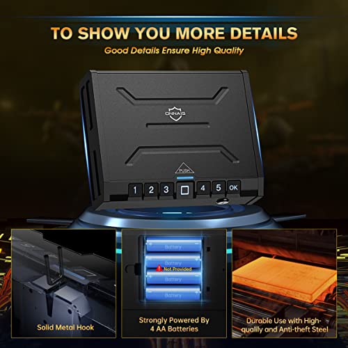 ONNAIS Gun Safe - Biometric Gun Safe for Pistols, Quick-Access Pistol Safe Firearm Safety Device with Fingerprint Lock or Key Pad, Smart Handgun Safe Gun Lock Box for Home Bedside Nightstand Car