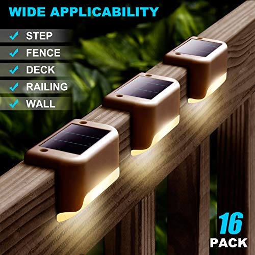 DenicMic Solar Deck Lights 16 Pack Fence Post Solar Lights for Patio Pool Stairs Step and Pathway, Weatherproof LED Deck Lights Solar Powered Outdoor Lights (Warm White)