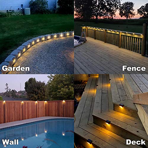 DenicMic Solar Deck Lights 16 Pack Fence Post Solar Lights for Patio Pool Stairs Step and Pathway, Weatherproof LED Deck Lights Solar Powered Outdoor Lights (Warm White)