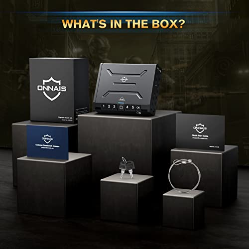 ONNAIS Gun Safe - Biometric Gun Safe for Pistols, Quick-Access Pistol Safe Firearm Safety Device with Fingerprint Lock or Key Pad, Smart Handgun Safe Gun Lock Box for Home Bedside Nightstand Car