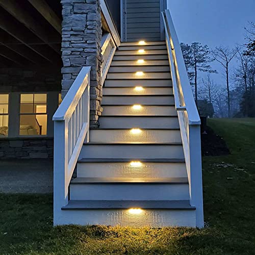 DenicMic Solar Deck Lights 16 Pack Fence Post Solar Lights for Patio Pool Stairs Step and Pathway, Weatherproof LED Deck Lights Solar Powered Outdoor Lights (Warm White)