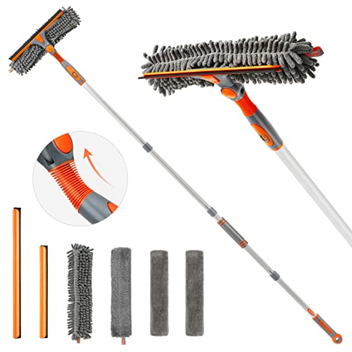 eazer Squeegee Window Cleaner 2 in 1 Rotatable Window Cleaning Tool Kit with Extension Pole, 62ââ Telescopic Window Washing Equipment with Bendable Head for Indoor/Outdoor Car Glass - 4 Pads