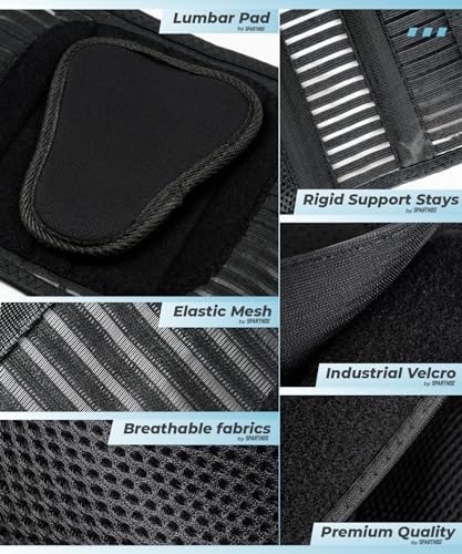 Back Brace by Sparthos - Immediate Relief from Back Pain, Herniated Disc, Sciatica, Scoliosis and more! - Breathable Mesh Design with Lumbar Pad- Adjustable Support Straps- Lower Back Belt- Size Large