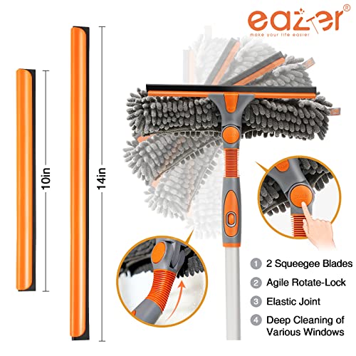 eazer Squeegee Window Cleaner 2 in 1 Rotatable Window Cleaning Tool Kit with Extension Pole, 62ââ Telescopic Window Washing Equipment with Bendable Head for Indoor/Outdoor Car Glass - 4 Pads