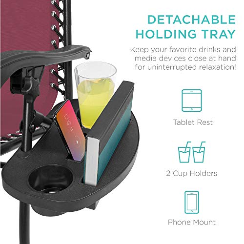 Best Choice Products Set of 2 Adjustable Steel Mesh Zero Gravity Lounge Chair Recliners w/Pillows and Cup Holder Trays - Burgundy