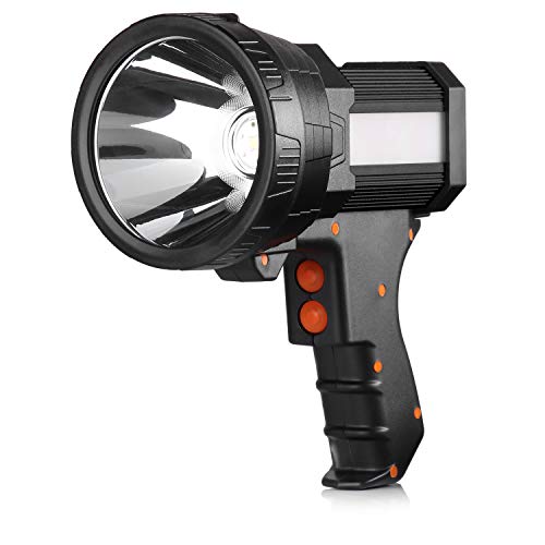 BUYSIGHT Rechargeable Spotlight,Spot Lights Hand held Large Flashlight 10000 lumens Handheld Spotlight Lightweight and Super Bright Flashlight (Aluminium_Alloy Black)