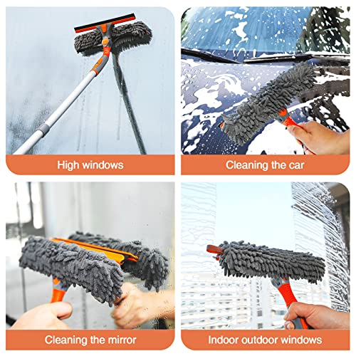 eazer Squeegee Window Cleaner 2 in 1 Rotatable Window Cleaning Tool Kit with Extension Pole, 62ââ Telescopic Window Washing Equipment with Bendable Head for Indoor/Outdoor Car Glass - 4 Pads