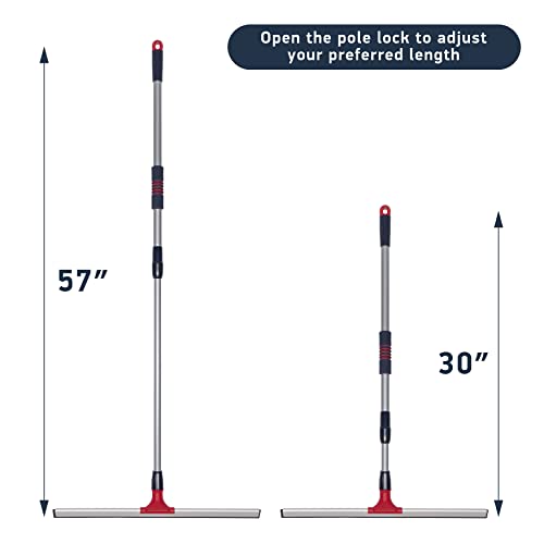 DSV Standard Professional Telescopic Stainless Aluminum Floor Scrubber Squeegee | 30â â 57â | Solid Natural Silicone Rubber Head 23.6â |Best for Washing Shower Glass/Window/Floors