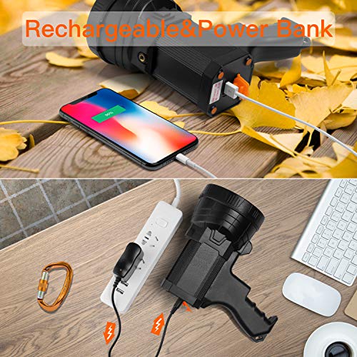 BUYSIGHT Rechargeable Spotlight,Spot Lights Hand held Large Flashlight 10000 lumens Handheld Spotlight Lightweight and Super Bright Flashlight (Aluminium_Alloy Black)