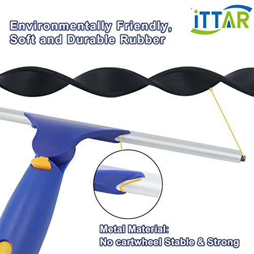 ITTAR Window Cleaner Squeegee,Rotatable Squeegee and Microfiber Scrubber with Extendable 3 Section Stainless Steel Pole,Window Cleaning Tool with 2 Microfiber Pads for Shower Glass Door,Car Windshield