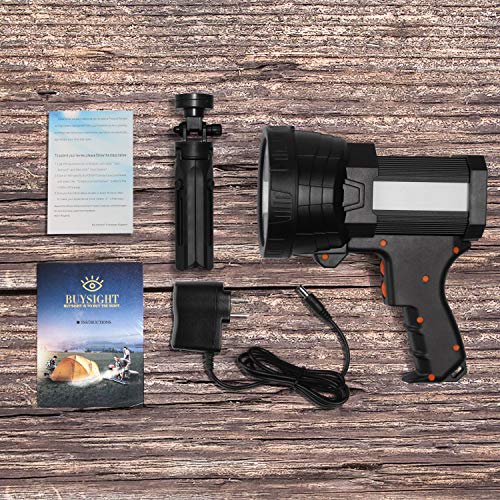 BUYSIGHT Rechargeable Spotlight,Spot Lights Hand held Large Flashlight 10000 lumens Handheld Spotlight Lightweight and Super Bright Flashlight (Aluminium_Alloy Black)