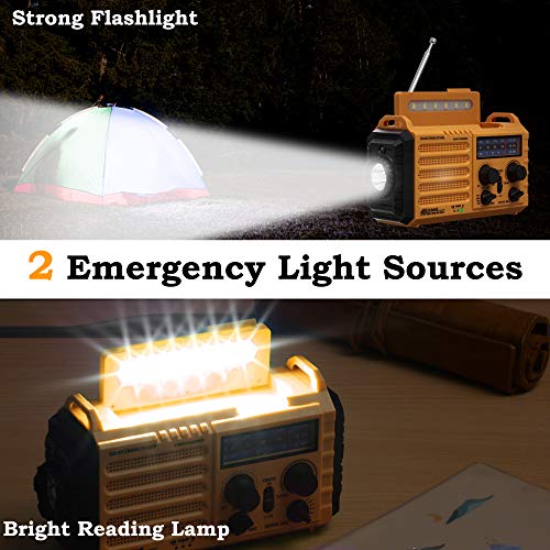 Emergency Radio 5-ways Powered Crank Solar Battery Operated Portable AM FM SW NOAA Weather Alert Radio with USB Charger,Camping Flashlight,Lamp,Headphone Jack,Compass,SOS Alarm,Best Survival Equipment